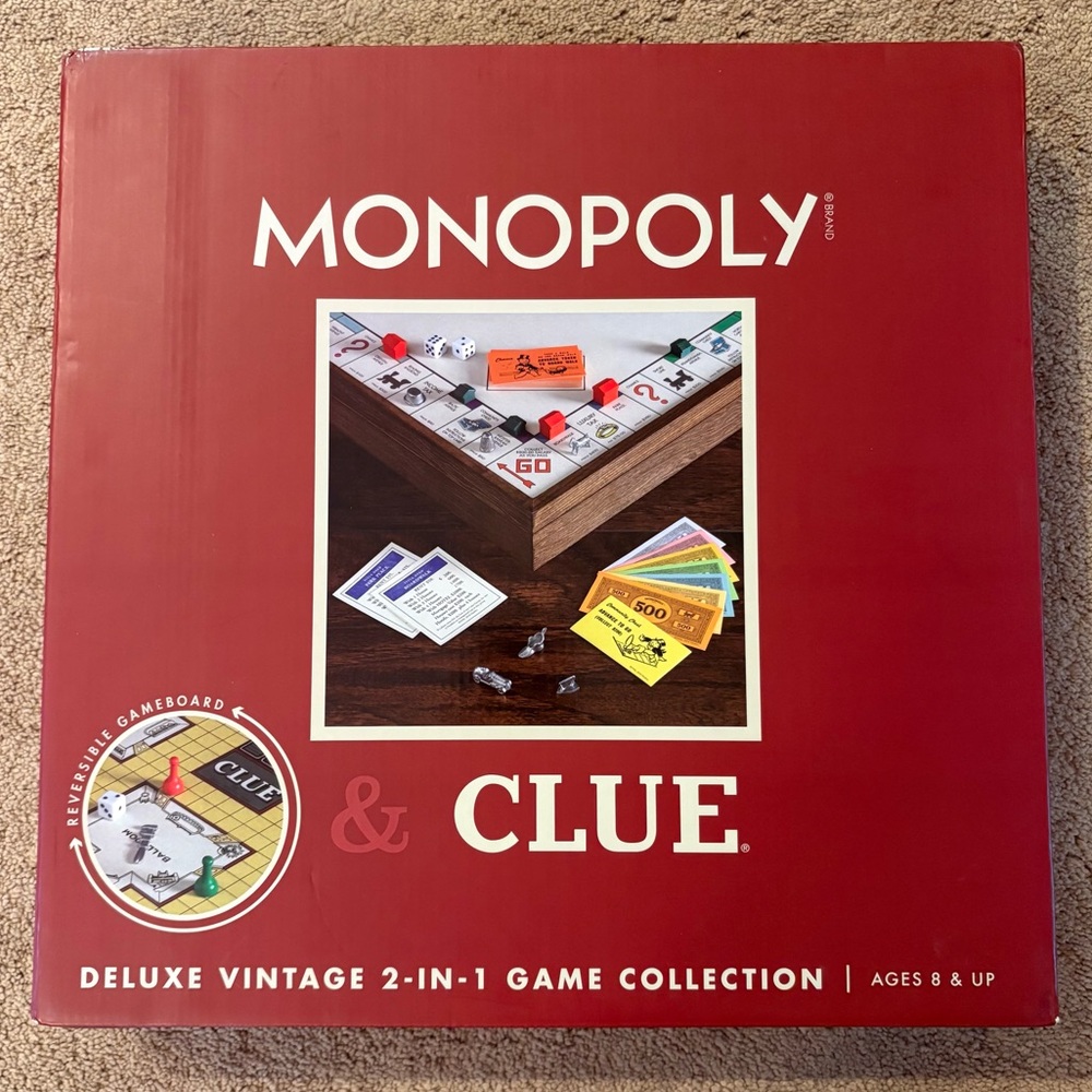 NWT - Monopoly & Clue Deluxe Vintage 2-in-1 Game Collection